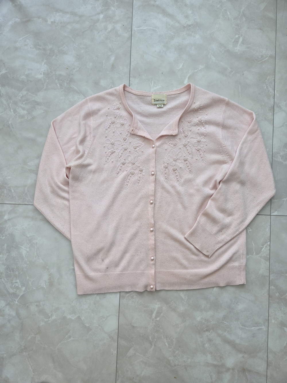Tadashi Light Pink Embellished Button-Front Cardigan